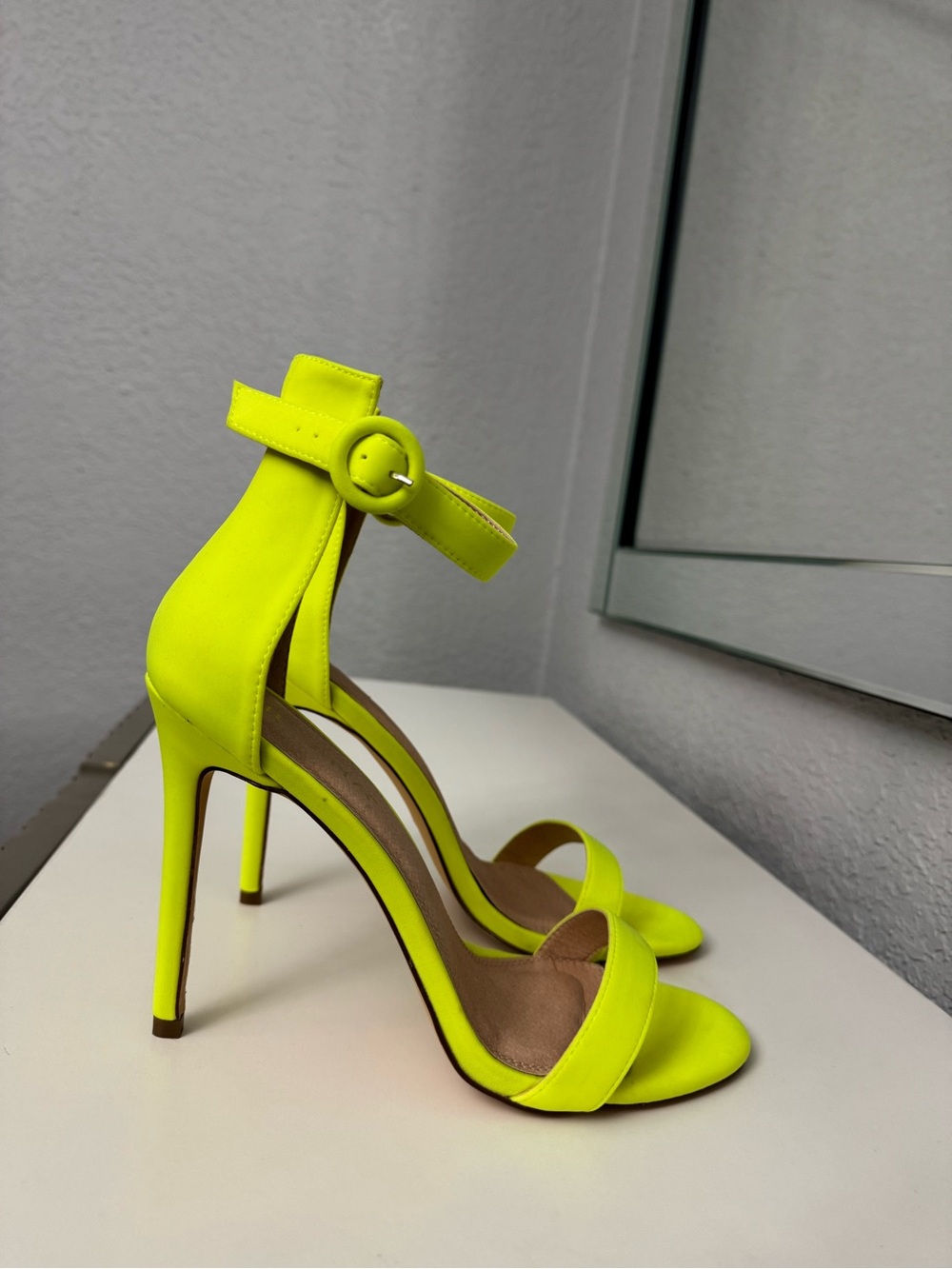 Liliana Neon Yellow Ankle Strap Stiletto Heels